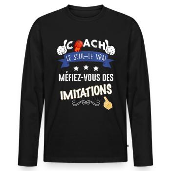 Coach basket humour Cadeau Homme - T-shirt manches longues Premium bio Homme - noir - Devant - Nico (187cm)