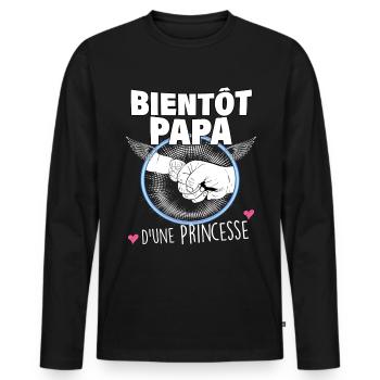 Bientot papa d'une princesse Annonce Bébé Père - T-shirt manches longues Premium bio Homme - noir - Devant - Nico (187cm)
