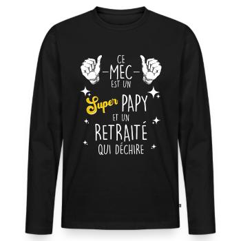 Ce Mec Est Super Papy et Retraite Cadeau Homme - T-shirt manches longues Premium bio Homme - noir - Devant - Nico (187cm)