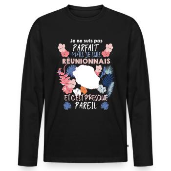 Le Reunionnais Est L'Homme Parfait - T-shirt manches longues Premium bio Homme - noir - Devant - Nico (187cm)