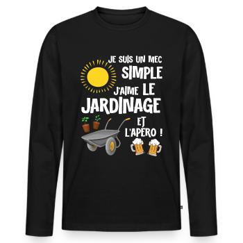 Ma Bière Mon Jardin Cadeau Homme - T-shirt manches longues Premium bio Homme - noir - Devant - Nico (187cm)