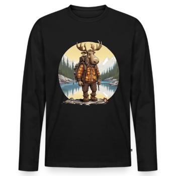 Wandernder Elch im Freien - Natur Hiking Grafik - Männer Premium Bio Langarmshirt - Schwarz - Vorne - Nico (187cm)