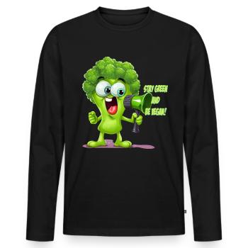 Stay Green - Vegan Food Broccoli Design - T-shirt manches longues Premium bio Homme - noir - Devant - Nico (187cm)