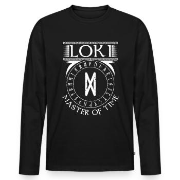 Wikinger Loki master of time Rune - Männer Premium Bio Langarmshirt - Schwarz - Vorne - Nico (187cm)