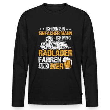 Radlader und Bier Radladerfahrer Bauarbeiter - Männer Premium Bio Langarmshirt - Schwarz - Vorne - Nico (187cm)