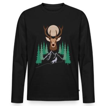 Deer motif in the forest in the mountains with wolf - Men's Premium Organic Long Sleeve Shirt - black - Front - Nico (187cm)