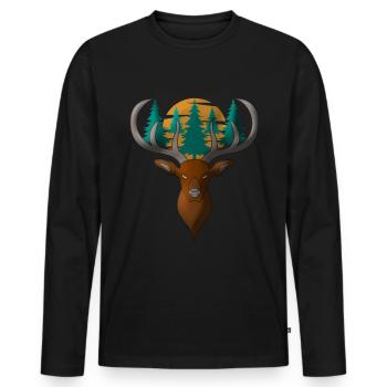 Deer head motif with forest and full moon - Men's Premium Organic Long Sleeve Shirt - black - Front - Nico (187cm)