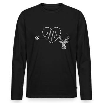 Heartbeat with heart and deer antlers Deer antlers - Men's Premium Organic Long Sleeve Shirt - black - Front - Nico (187cm)