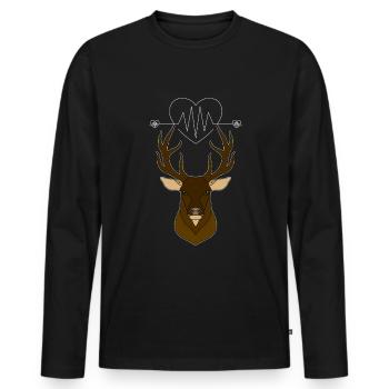 Heartbeat with heart and deer antlers Deer antlers - Men's Premium Organic Long Sleeve Shirt - black - Front - Nico (187cm)