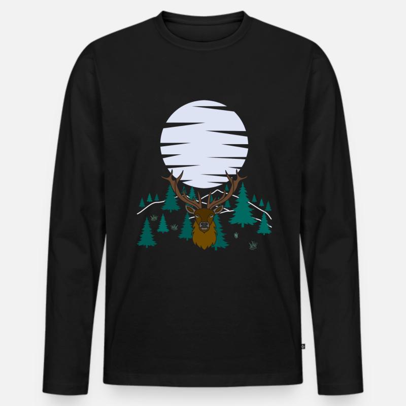 Hirsch Mond Geweih mit Hirschgeweih - Männer Premium Bio Langarmshirt - Schwarz