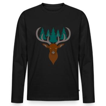 Rothirsch Geweih mit Hirschgeweih - Männer Premium Bio Langarmshirt - Schwarz - Vorne - Nico (187cm)