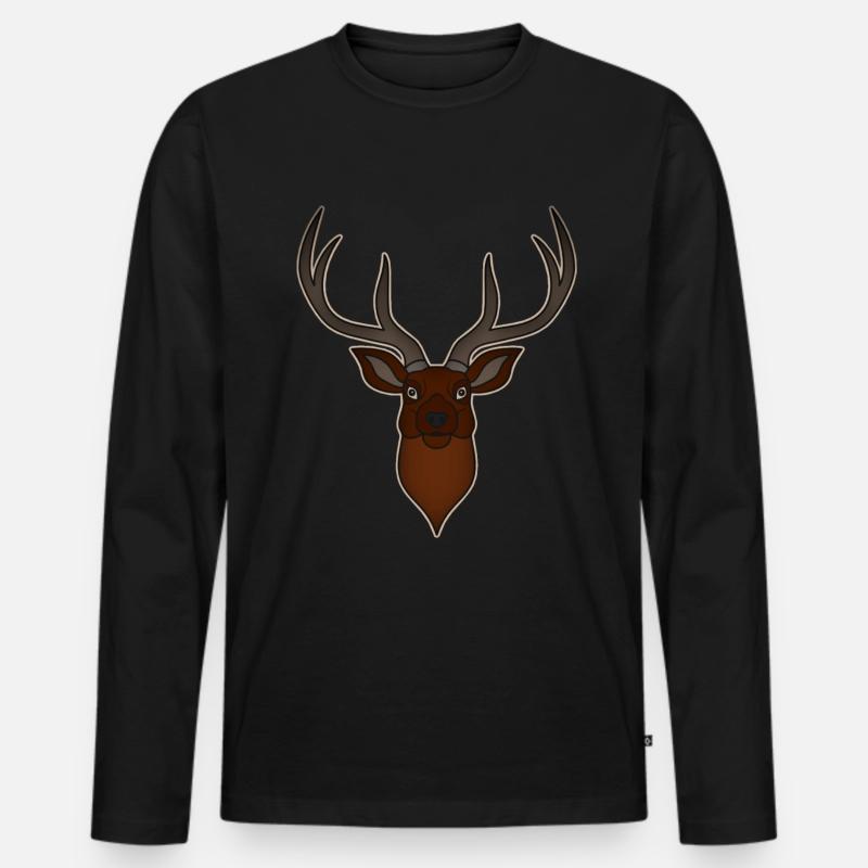 Rothirsch Geweih mit Hirschgeweih - Männer Premium Bio Langarmshirt - Schwarz