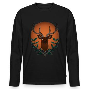 Rothirsch Geweih mit Hirschgeweih - Männer Premium Bio Langarmshirt - Schwarz - Vorne - Nico (187cm)