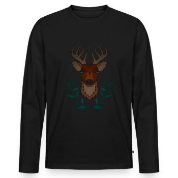 Rothirsch Geweih mit Hirschgeweih - Männer Premium Bio Langarmshirt - Schwarz - Vorne - Nico (187cm)