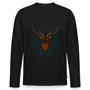 Rothirsch Geweih mit Hirschgeweih - Männer Premium Bio Langarmshirt - Schwarz - Vorne - Nico (187cm)