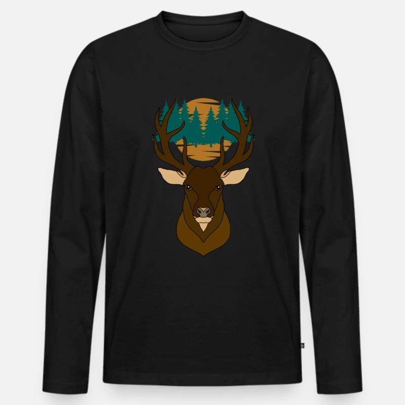 Rothirsch Geweih mit Hirschgeweih - Männer Premium Bio Langarmshirt - Schwarz