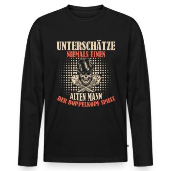 Doppelkopf unterschätze niemalsl - Männer Premium Bio Langarmshirt - Schwarz - Vorne - Nico (187cm)