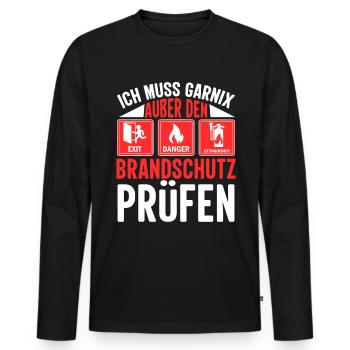 Brandschutzbeauftragter ich muss garnix - Männer Premium Bio Langarmshirt - Schwarz - Vorne - Nico (187cm)