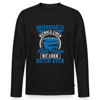 Unterschätze niemals Dutch Oven Dopfen - Männer Premium Bio Langarmshirt - Schwarz - Vorne - Nico (187cm)