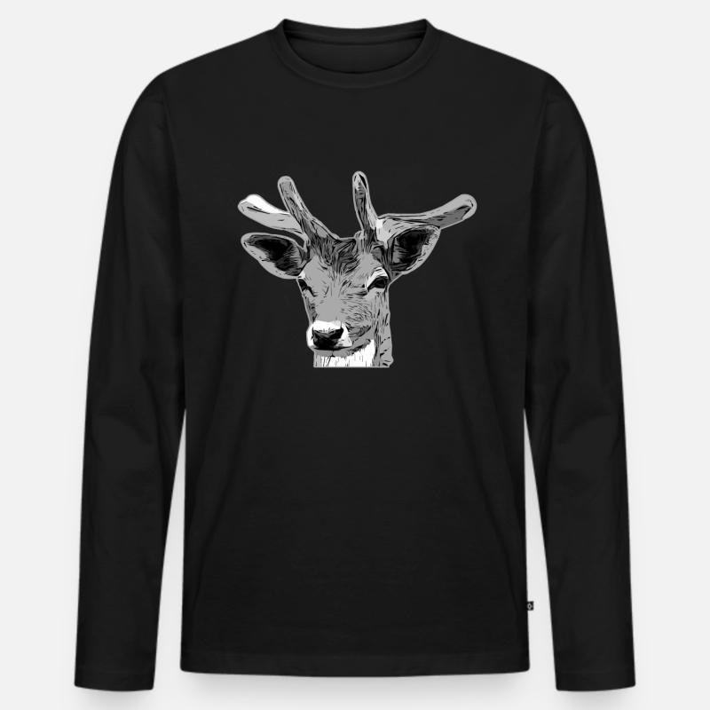 Hirsch Waldtier Design - Männer Premium Bio Langarmshirt - Schwarz