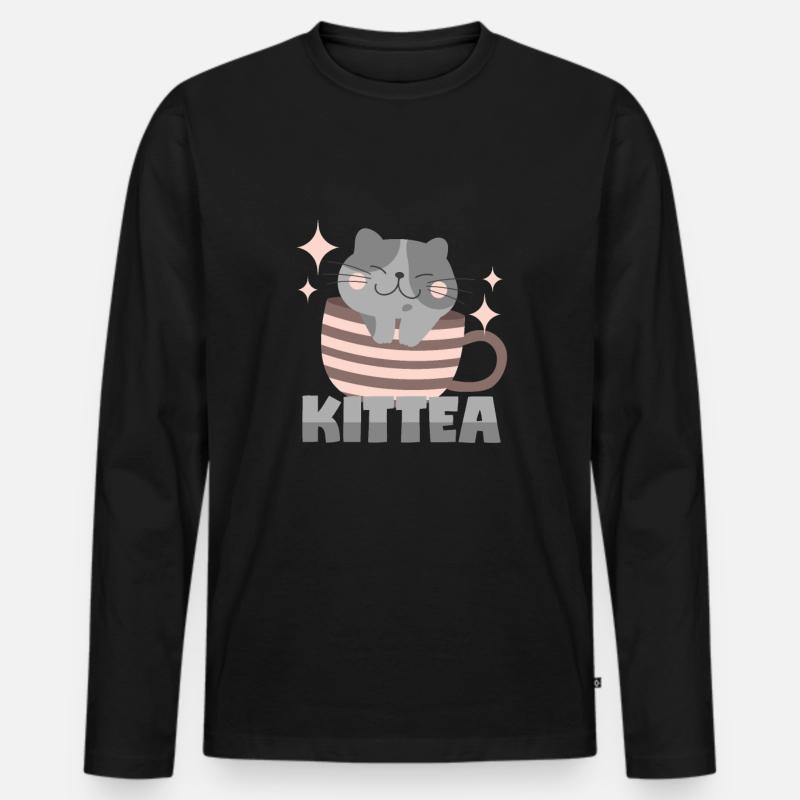 Katze in Teetasse = "Kittea" - Männer Premium Bio Langarmshirt - Schwarz