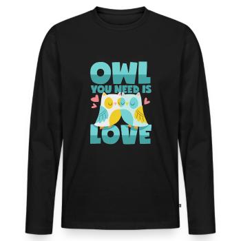 Owls Love - Men's Premium Organic Long Sleeve Shirt - black - Front - Nico (187cm)