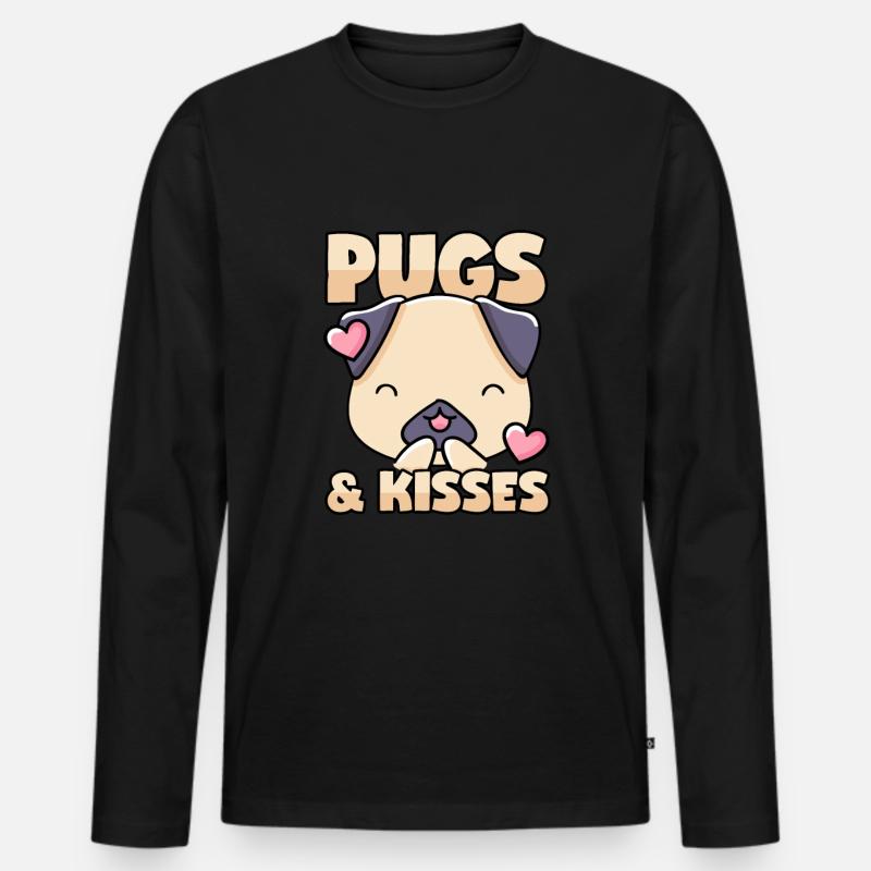 Mops Küsschen - Männer Premium Bio Langarmshirt - Schwarz