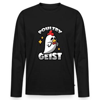 Volaille Poltergeist Poultrygeist Poulet d’Halloween - T-shirt manches longues Premium bio Homme - noir - Devant - Nico (187cm)