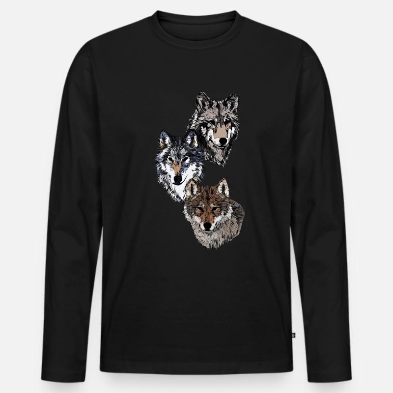 Drei abstrakte Wolfsköpfe - Männer Premium Bio Langarmshirt - Schwarz
