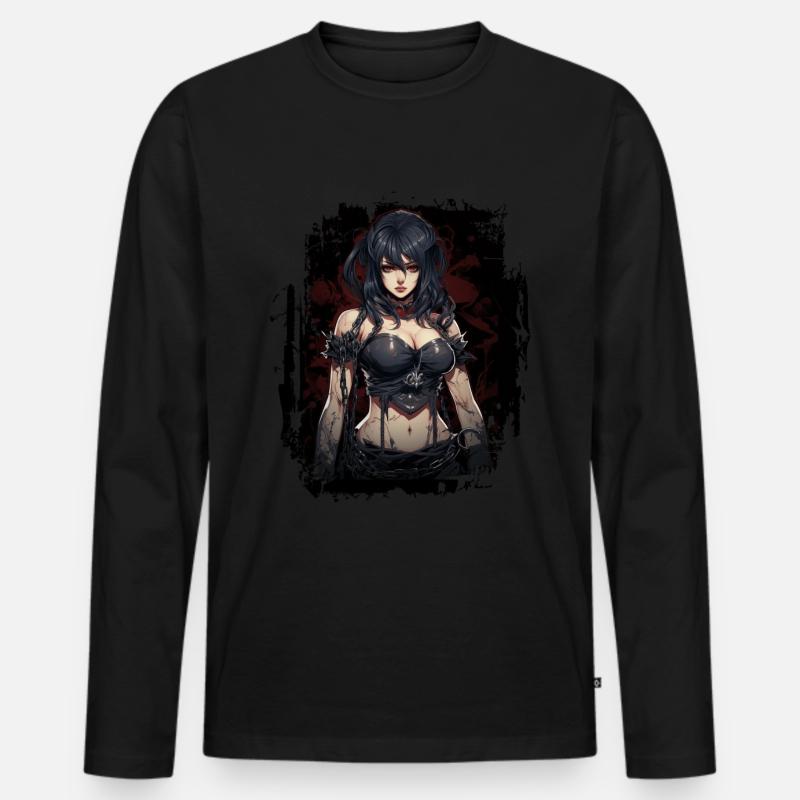 Fittes Gothic Mädchen - Männer Premium Bio Langarmshirt - Schwarz