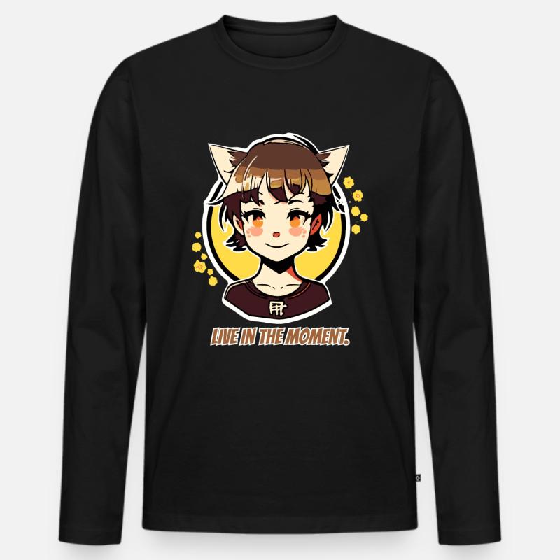 Lebe im Moment, Katzen-mädchen - Männer Premium Bio Langarmshirt - Schwarz