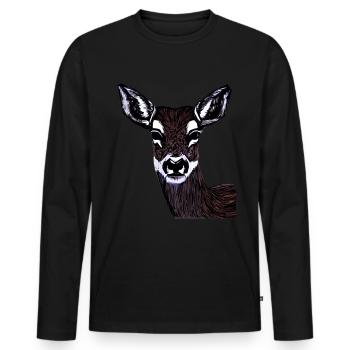 Rothirsch Tiergesicht Waldtier Motiv - Männer Premium Bio Langarmshirt - Schwarz - Vorne - Nico (187cm)
