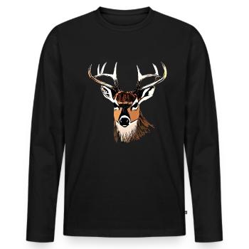 Rothirsch Geweih mit Hirschgeweih - Männer Premium Bio Langarmshirt - Schwarz - Vorne - Nico (187cm)