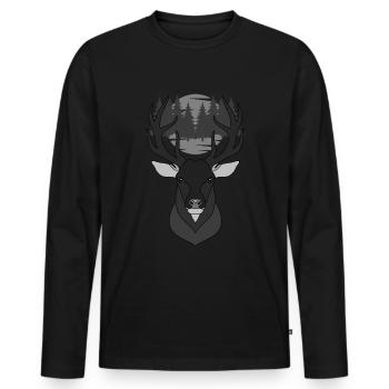 Rothirsch Geweih mit Hirschgeweih - Männer Premium Bio Langarmshirt - Schwarz - Vorne - Nico (187cm)