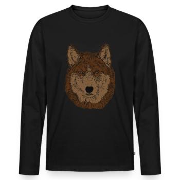 Chien brun - Visage de chien - T-shirt manches longues Premium bio Homme - noir - Devant - Nico (187cm)
