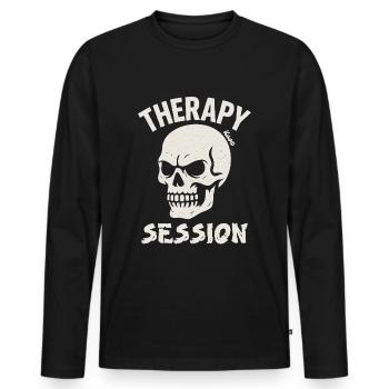 Totenkopf mit Spruch Therapie Sitzung - Männer Premium Bio Langarmshirt - Schwarz - Vorne - Nico (187cm)