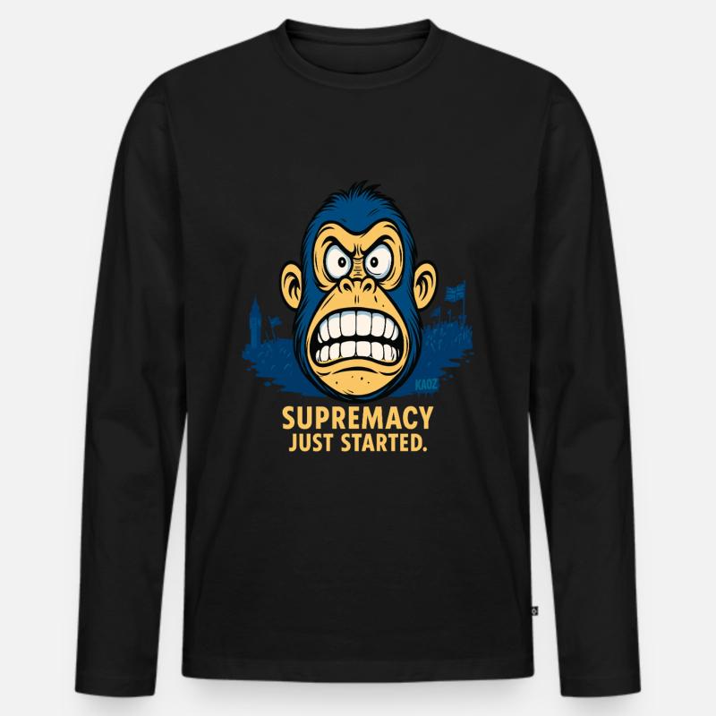 Wütender Affe mit Menschenmenge - Männer Premium Bio Langarmshirt - Schwarz
