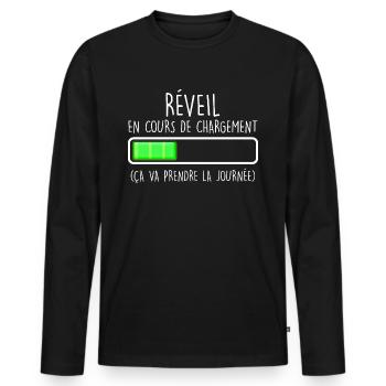 Réveil En Cours Veuillez Patienter - T-shirt manches longues Premium bio Homme - noir - Devant - Nico (187cm)