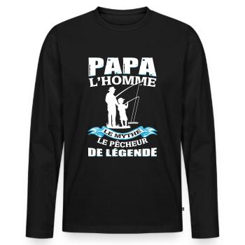 Papa Pêcheur de Légénde - T-shirt manches longues Premium bio Homme - noir - Devant - Nico (187cm)