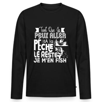 Pêche le reste je m'en fish - T-shirt manches longues Premium bio Homme - noir - Devant - Nico (187cm)