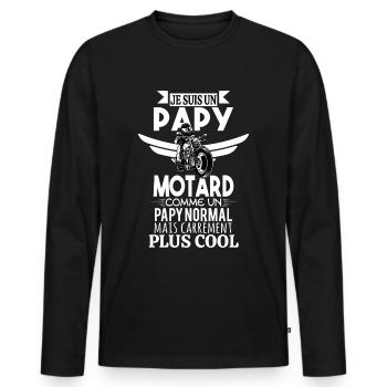 Papy motard moto - T-shirt manches longues Premium bio Homme - noir - Devant - Nico (187cm)
