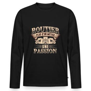 Routier plus qu'un métier - idée cadeau - T-shirt manches longues Premium bio Homme - noir - Devant - Nico (187cm)