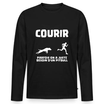Running Motivation Dog Running Pitbull - Men's Premium Organic Long Sleeve Shirt - black - Front - Nico (187cm)