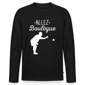 Allez Boulègue - Expression Marseillaise Pétanque - T-shirt manches longues Premium bio Homme - noir - Devant - Nico (187cm)