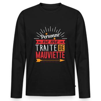Personne ne me traite de mauviette - T-shirt manches longues Premium bio Homme - noir - Devant - Nico (187cm)