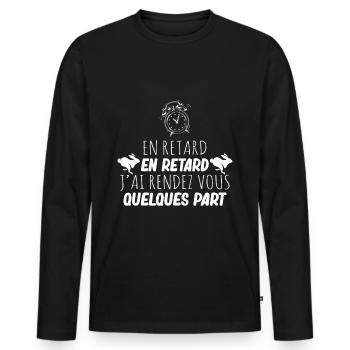 En retard Lapin Blanc Film Culte Humour Citation - T-shirt manches longues Premium bio Homme - noir - Devant - Nico (187cm)