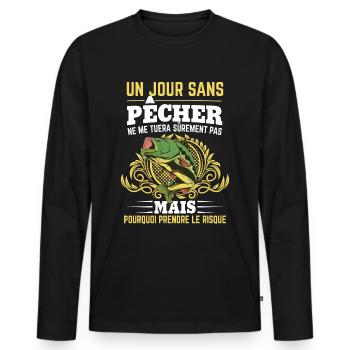 Un jour sans pêcher - Humour Pêcheur Cadeau - T-shirt manches longues Premium bio Homme - noir - Devant - Nico (187cm)