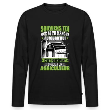 Agriculteur Agriculture Ferme Humour Cadeau - T-shirt manches longues Premium bio Homme - noir - Devant - Nico (187cm)