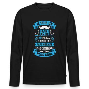 Papi Pêcheur Pêche Humour Cadeau Citation - T-shirt manches longues Premium bio Homme - noir - Devant - Nico (187cm)