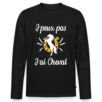 j'peux pas j'ai cheval - T-shirt manches longues Premium bio Homme - noir - Devant - Nico (187cm)
